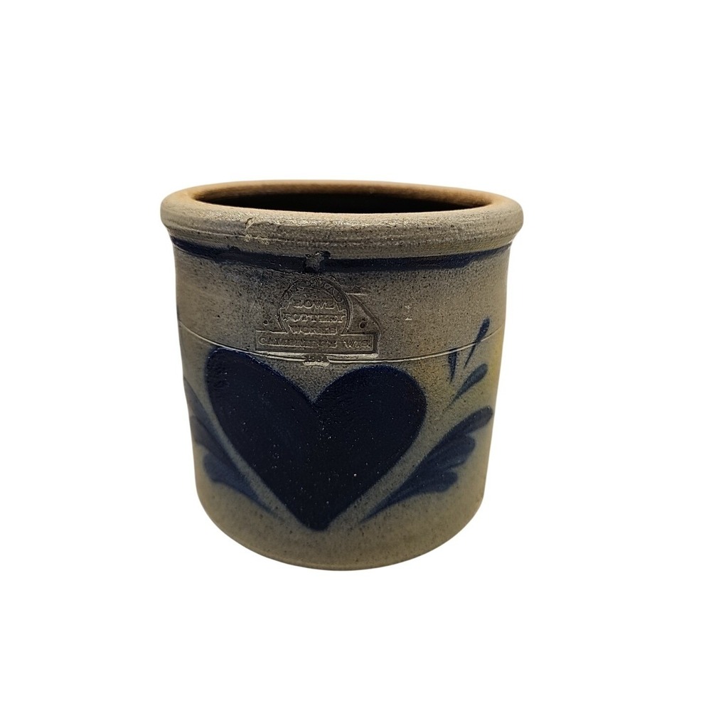Blue Heart Crock   Rowe Pottery Works 1992 Salt‎ Glazed 5 1/2" Blue Heart